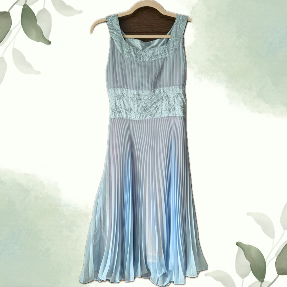 Elegant Light Blue Pleated Dress